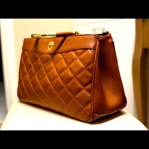 Brown leather satchel